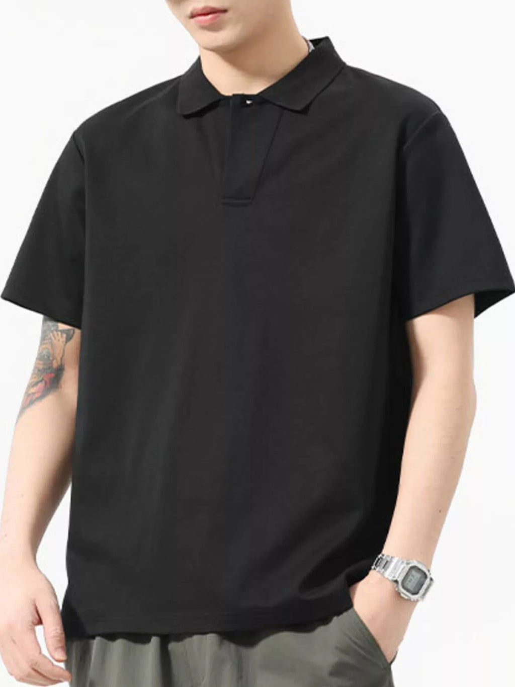 Men's Full Size Button Detail Short Sleeve Polo Plus Size