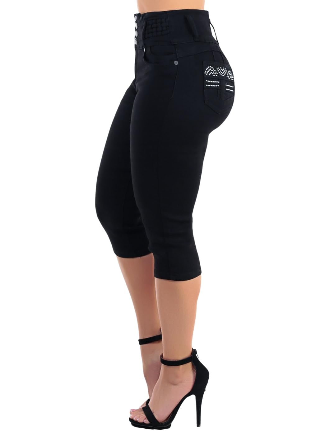 Moda Xpress Women’s Juniors High Waisted Butt Lifting Stretch Denim Capris, Slim Fit, Casual Summer Style