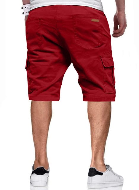 JMIERR Mens Casual Cotton Twill Cargo Shorts Drawstring Classic Chino Stretch Short with 6 Pockets
