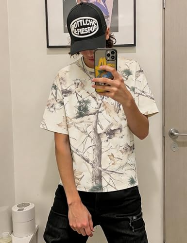 UOUA Mens Graphic Tees Vintage T-Shirts Oversized Letter Print Casual Crewneck Cotton Top Short Sleeve Rapper Streetwear
