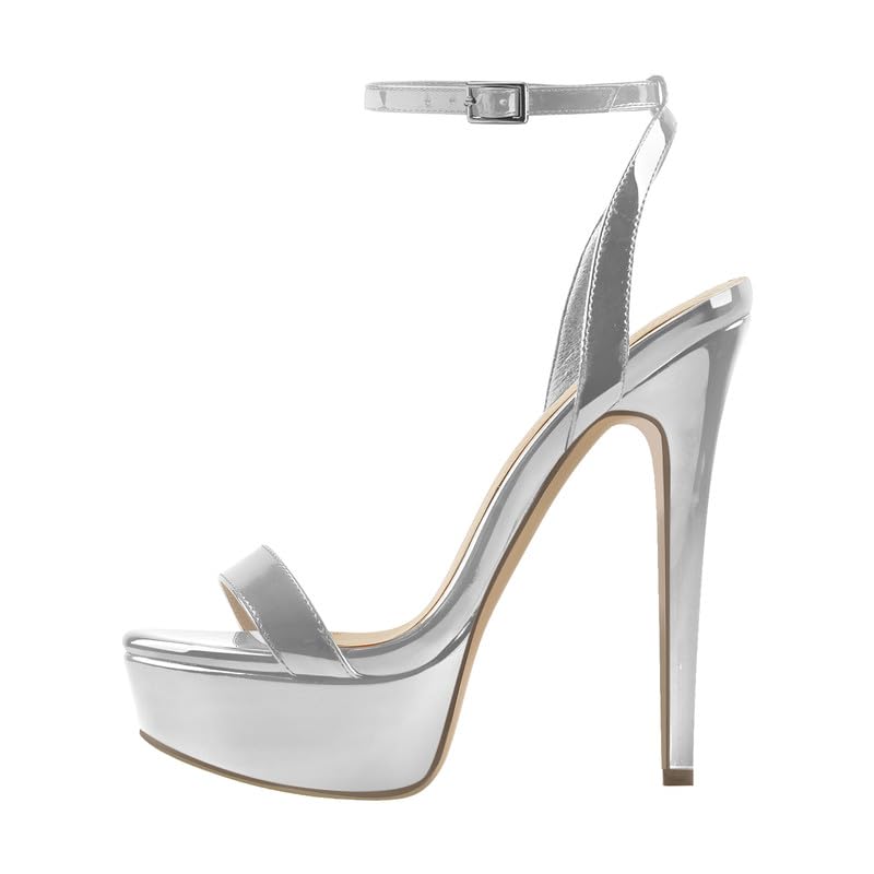 onlymakerheels Platform Stiletto High Heels for Women, Round Open Toe Ankle Strap Sexy Heeled Sandals for Wedding Party Dress