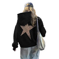 heyheyshine Star Graphic Hoodies Oversized Y2k Leopard Print Hooded Sweatshirt Cheetah Hoodie Streetwear Unisex Pullover Tops
