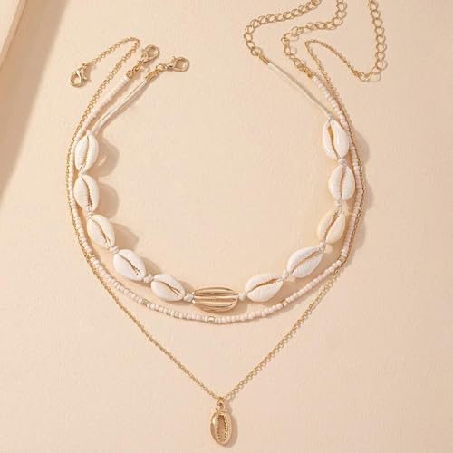 YANCHUN Shell Necklace Beach Jewelry for Women Sea Shell Necklace Layered Gold Shell Charm Necklaces Summer Outfits for Women Beach Fashion Accessories