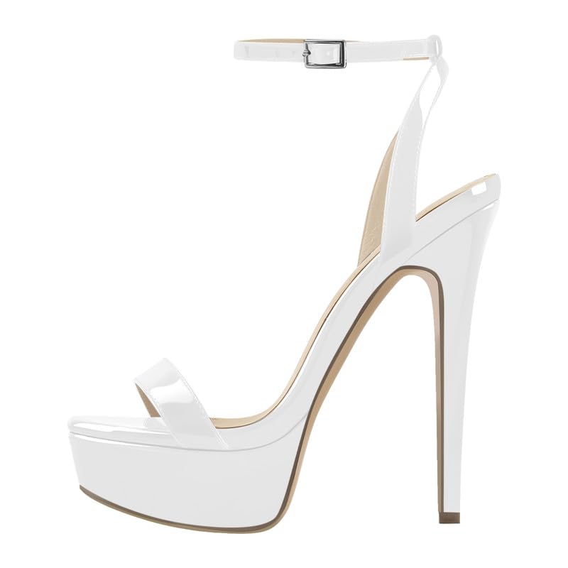 onlymakerheels Platform Stiletto High Heels for Women, Round Open Toe Ankle Strap Sexy Heeled Sandals for Wedding Party Dress