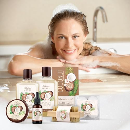 Bath Spa Gift Basket Set for Women, Enchanted Orchid Scent, Home Spa Gift Box with Shower Gel, Bubble Bath, Body Lotion, Body Scrub, Bath Bomb, Bath Salt, Bath & Body Gift Set