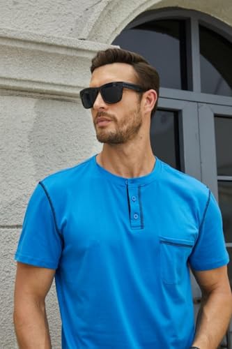 Men's Henley Shirts Short/Long Sleeve Casual Cotton T-Shirt Classic Button Basic Stylish Tees Tops