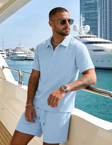 LINENNMAIN Men's 2 Pieces Outfits Casual Polo Shirt and Shorts Set Collar Athletic Jogging Summer Tracksuit