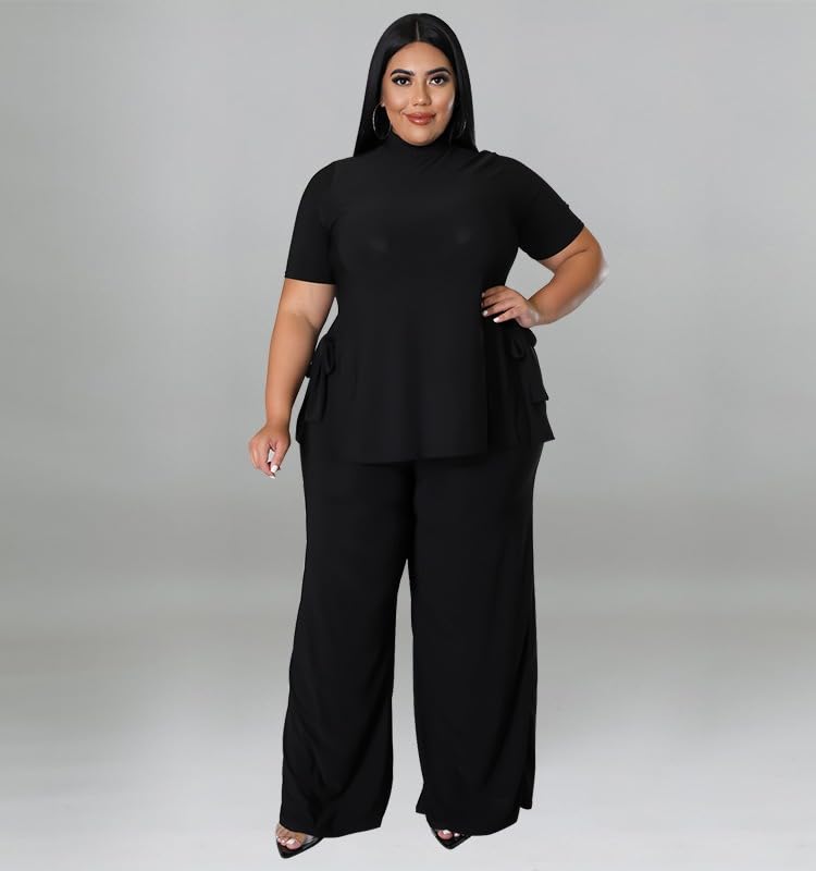 MRSFITOK Wide Leg 2 Piece Outfits for Women Sweatsuit Sexy Short Sleeve Split Shirt Pant Set Casual Tracksuits