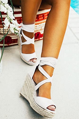 Womens Espadrilles Wedges Sandals Heels Open Toe Tie Lace Up Platform Ankle Strap Summer Dress Shoes