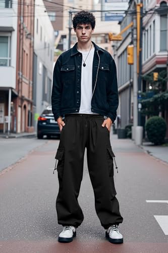 JMIERR Men's Baggy Cargo Pants Trendy Casual Parachute Pant Loose Fit Harem Joggers with Pockets for Streetwear