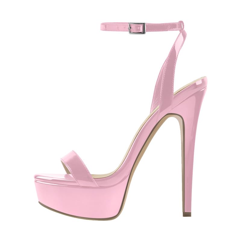onlymakerheels Platform Stiletto High Heels for Women, Round Open Toe Ankle Strap Sexy Heeled Sandals for Wedding Party Dress