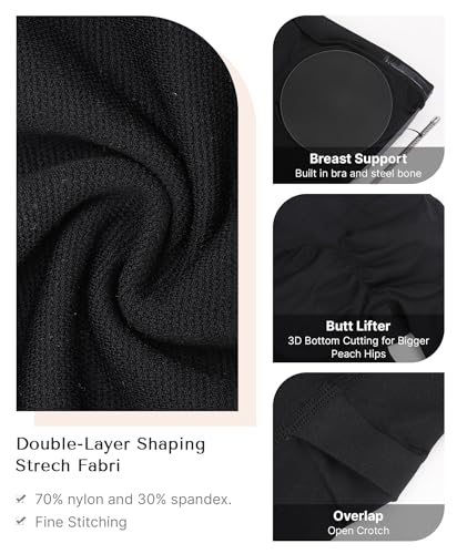 SHAPELLX Women's Shapewear Bodysuits Tummy Control Butt Lifter Body Shaper Strapless Seamless Mid Thigh Jumpsuit Tops