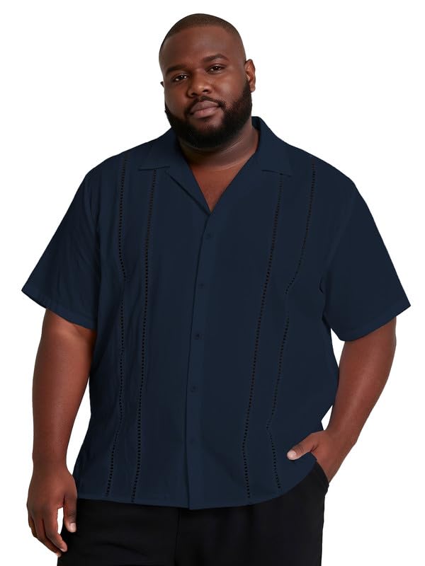 Yuyapu Big and Tall Guayabera Shirt for Men – Cuban Short Sleeve Button Up Summer Office & Beach Dress Shirt