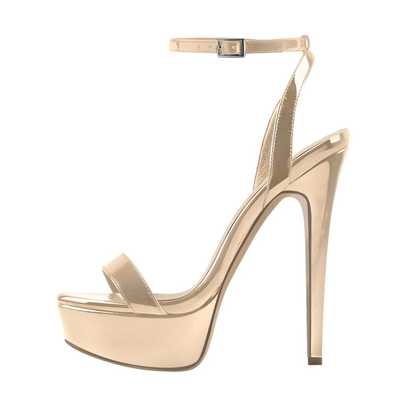 onlymakerheels Platform Stiletto High Heels for Women, Round Open Toe Ankle Strap Sexy Heeled Sandals for Wedding Party Dress