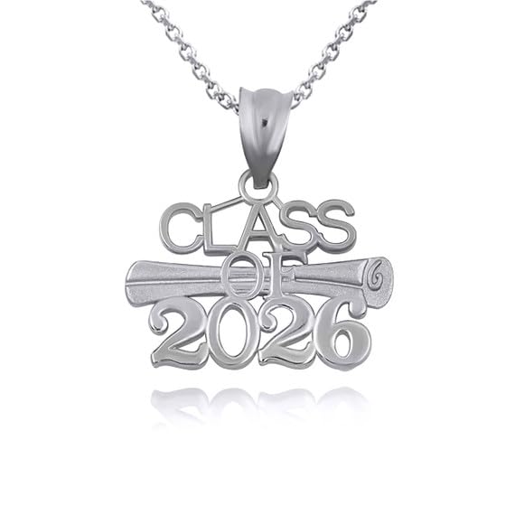 Claddagh Gold 925 Sterling Silver Diploma Charm Class of 2026 Graduation Pendant Necklace with Rolo Chain and Pendant only