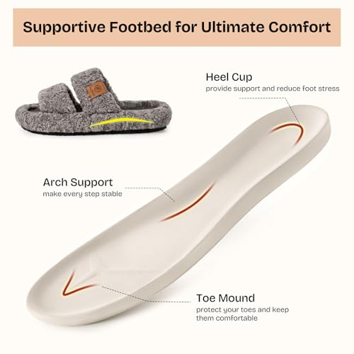 EverFoams Womens Fuzzy Open-toe Slippers Soft Comfy Memory Foam Indoor House Shoes