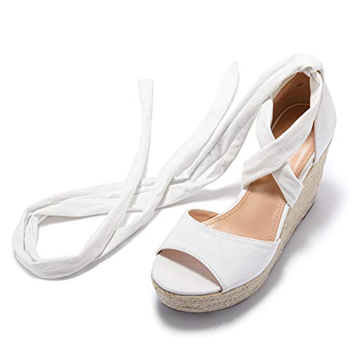 Womens Espadrilles Wedges Sandals Heels Open Toe Tie Lace Up Platform Ankle Strap Summer Dress Shoes