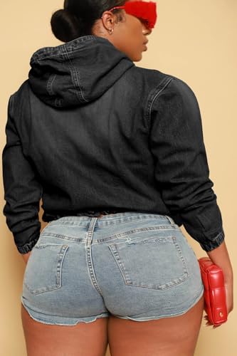 Tycorwd Women's Plus Size Half Zip Denim Hoodie Sweatshirt Pullover Jacket Jean Tops with Pockets