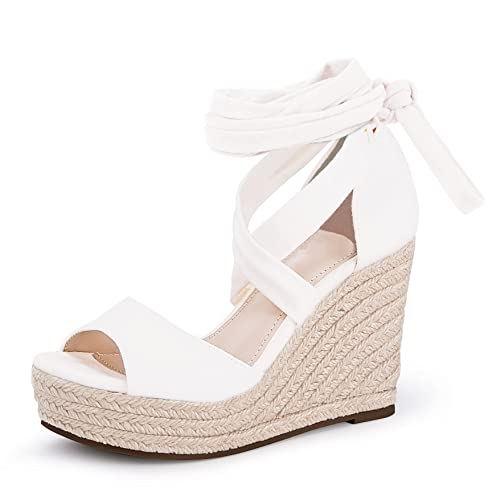 Womens Espadrilles Wedges Sandals Heels Open Toe Tie Lace Up Platform Ankle Strap Summer Dress Shoes