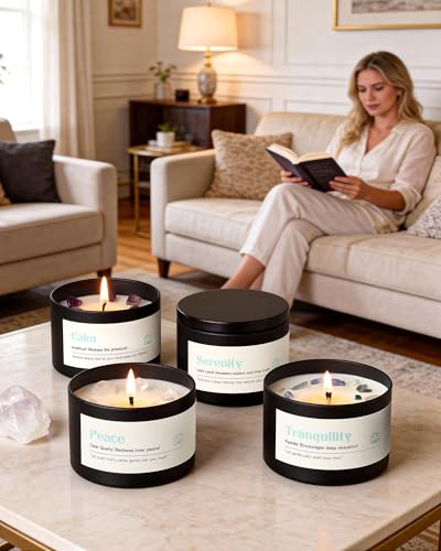 AOOVOO Crystal Candles Set for Women - 4 Pack 26 oz Soy Wax Candles for Home Scented, 200 Hour Long Lasting Candle