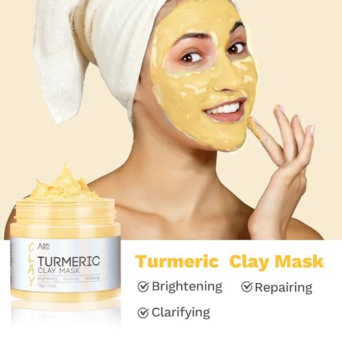 ANAI RUI 3Pcs Face Mask Set, Turmeric Clay Mask - Green Tea Face Mask - Dead Sea Minerals Mud Mask,Self Care Gifts for Women 2.5 oz each