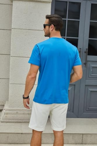 Men's Henley Shirts Short/Long Sleeve Casual Cotton T-Shirt Classic Button Basic Stylish Tees Tops