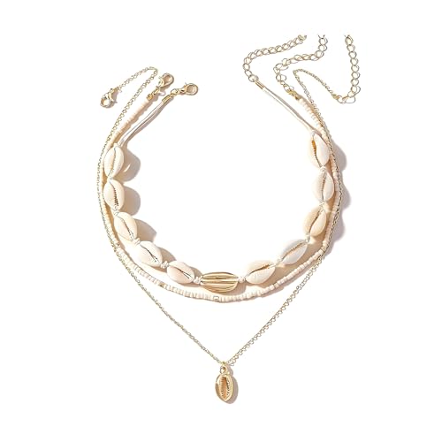 YANCHUN Shell Necklace Beach Jewelry for Women Sea Shell Necklace Layered Gold Shell Charm Necklaces Summer Outfits for Women Beach Fashion Accessories