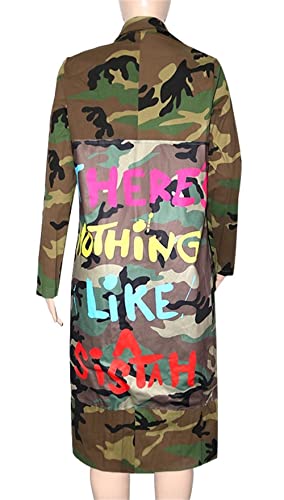 Sexy Camouflage Jacket for Women Army Fatigue Long Cargo Jackets Trench Coat Plus Size
