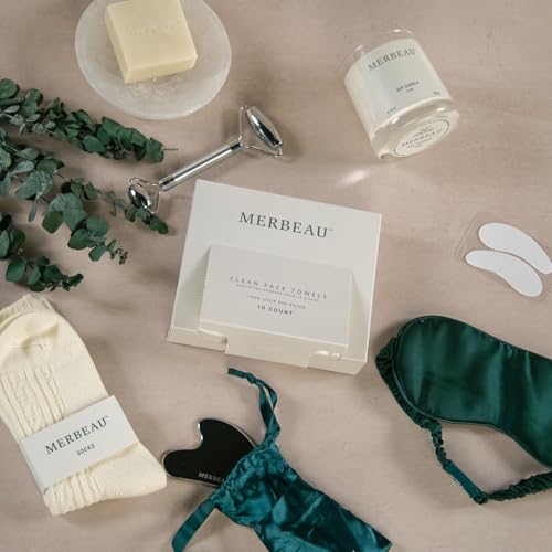 Merbeau Luxury Self Care 13 Piece Gift Set – Non-Toxic, Clean Ingredients, Naturally-Scented Essential Oils, Candle, Socks, Bar Soap, Bath Bomb, Clean Towels, Hair Clip, Tumbler & More – Spa Kit, NEW