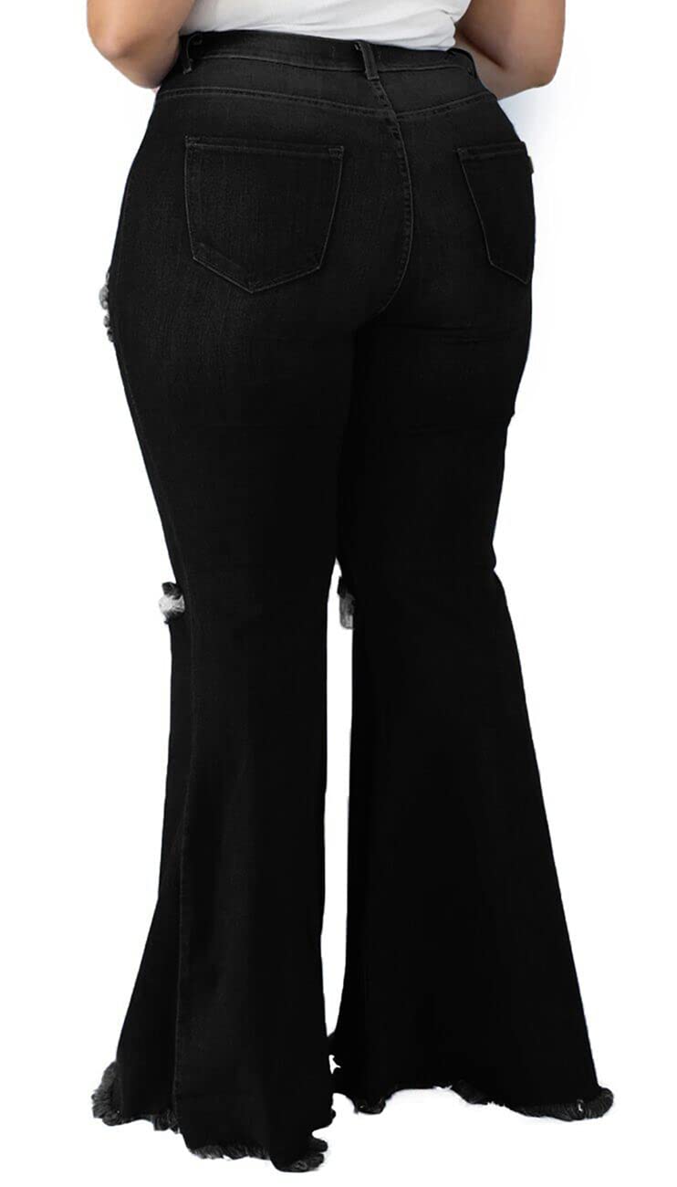 BessCops Plus Size Bell Bottom Jeans for Women Elastic High Waisted Classic Flared Denim Pants