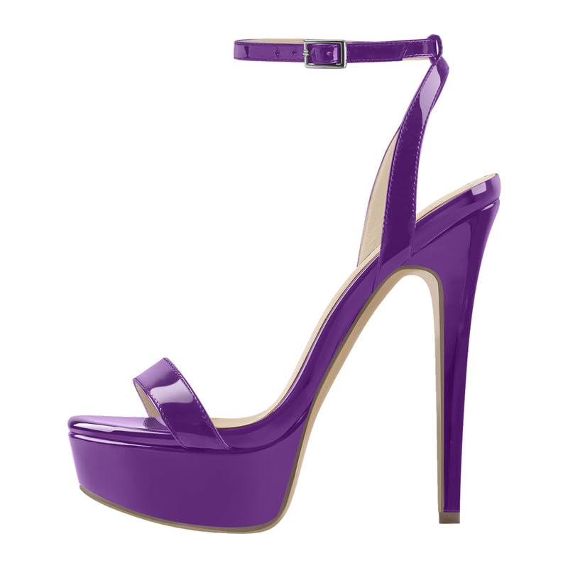 onlymakerheels Platform Stiletto High Heels for Women, Round Open Toe Ankle Strap Sexy Heeled Sandals for Wedding Party Dress