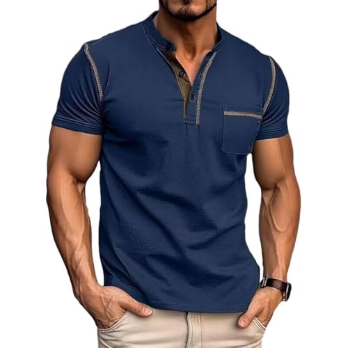 Men's Henley Shirts Short/Long Sleeve Casual Cotton T-Shirt Classic Button Basic Stylish Tees Tops