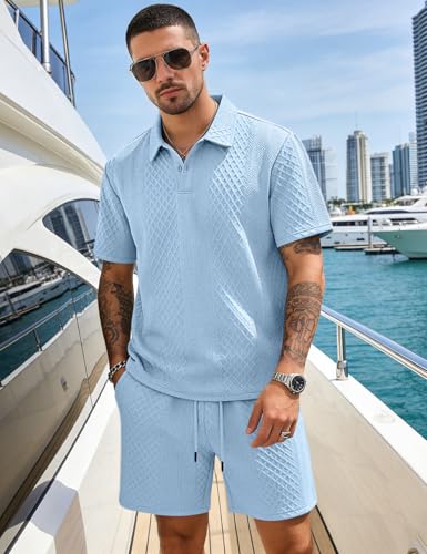 LINENNMAIN Men's 2 Pieces Outfits Casual Polo Shirt and Shorts Set Collar Athletic Jogging Summer Tracksuit