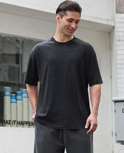 Men's Cotton T-Shirts Oversized Unisex Short Sleeves Casual Loose Wash Solid Basic Tee Tops