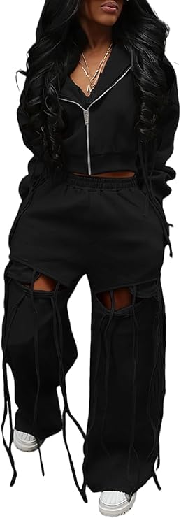 Lymeral Womens Sweatsuits 2 Piece Outfits Fall Zip Up Cropped Hoodie Cut Out Sweatpants Sets Airport Travel Outfit Tracksuit