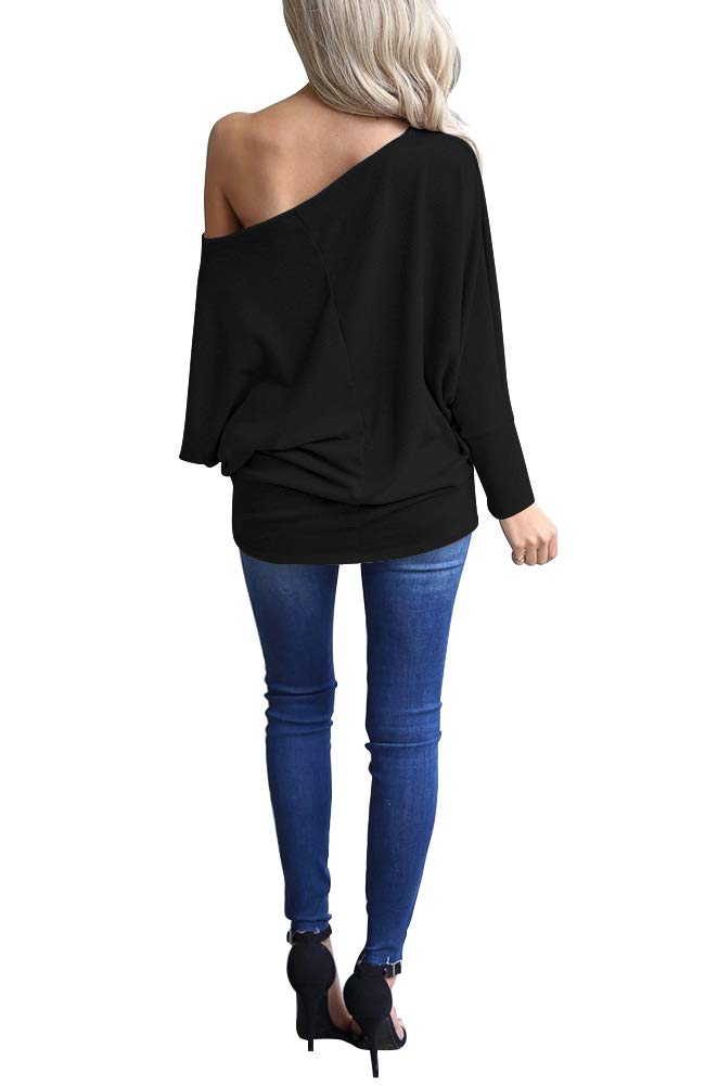 Lacozy Women's Off Shoulder Long Sleeve Oversized Pullover Sweater Knit Jumper Loose Tunic Tops