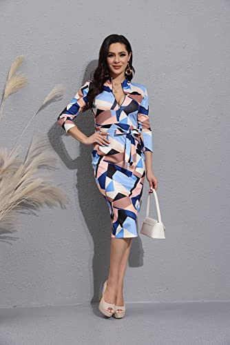 ECHOINE Women's Vintage Print Bodycon Midi Dress Sleeveless Mock Neck Slim Fit Party Club Dress