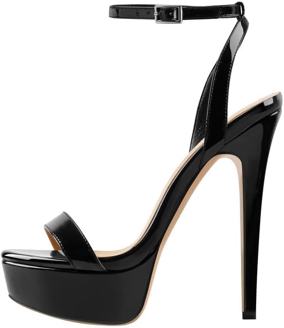 onlymakerheels Platform Stiletto High Heels for Women, Round Open Toe Ankle Strap Sexy Heeled Sandals for Wedding Party Dress