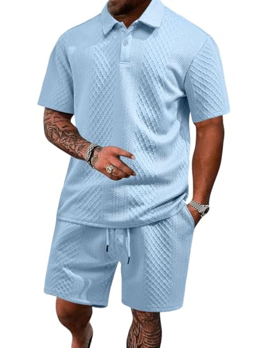 LINENNMAIN Men's 2 Pieces Outfits Casual Polo Shirt and Shorts Set Collar Athletic Jogging Summer Tracksuit
