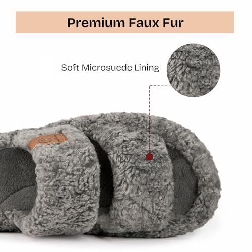 EverFoams Womens Fuzzy Open-toe Slippers Soft Comfy Memory Foam Indoor House Shoes