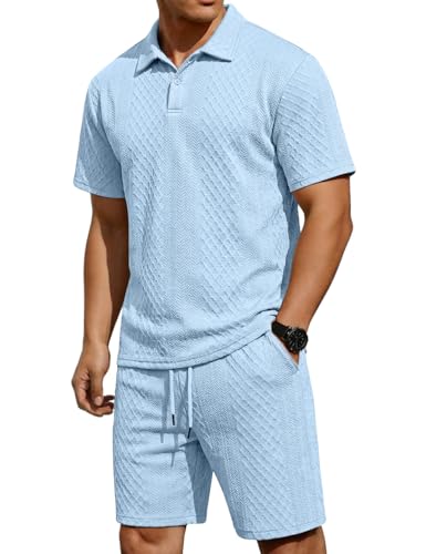 LINENNMAIN Men's 2 Pieces Outfits Casual Polo Shirt and Shorts Set Collar Athletic Jogging Summer Tracksuit
