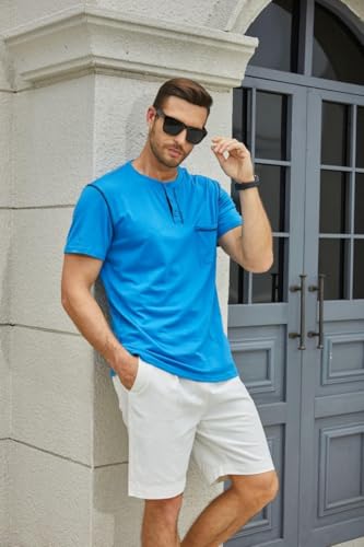 Men's Henley Shirts Short/Long Sleeve Casual Cotton T-Shirt Classic Button Basic Stylish Tees Tops
