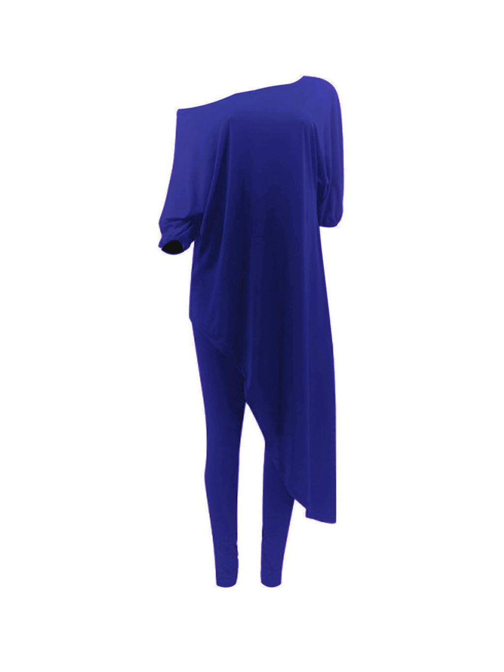 Chatinction Womens Casual 2 Piece Outfit Loose Off Shoulder Irregular Hem Tunic Top Bodycon Pants Tracksuits Set