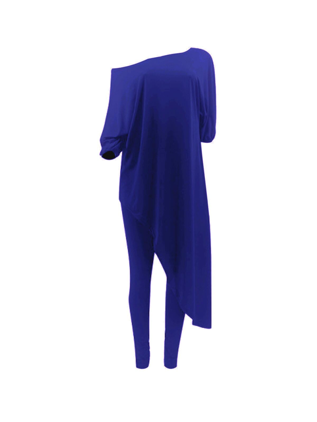 Chatinction Womens Casual 2 Piece Outfit Loose Off Shoulder Irregular Hem Tunic Top Bodycon Pants Tracksuits Set