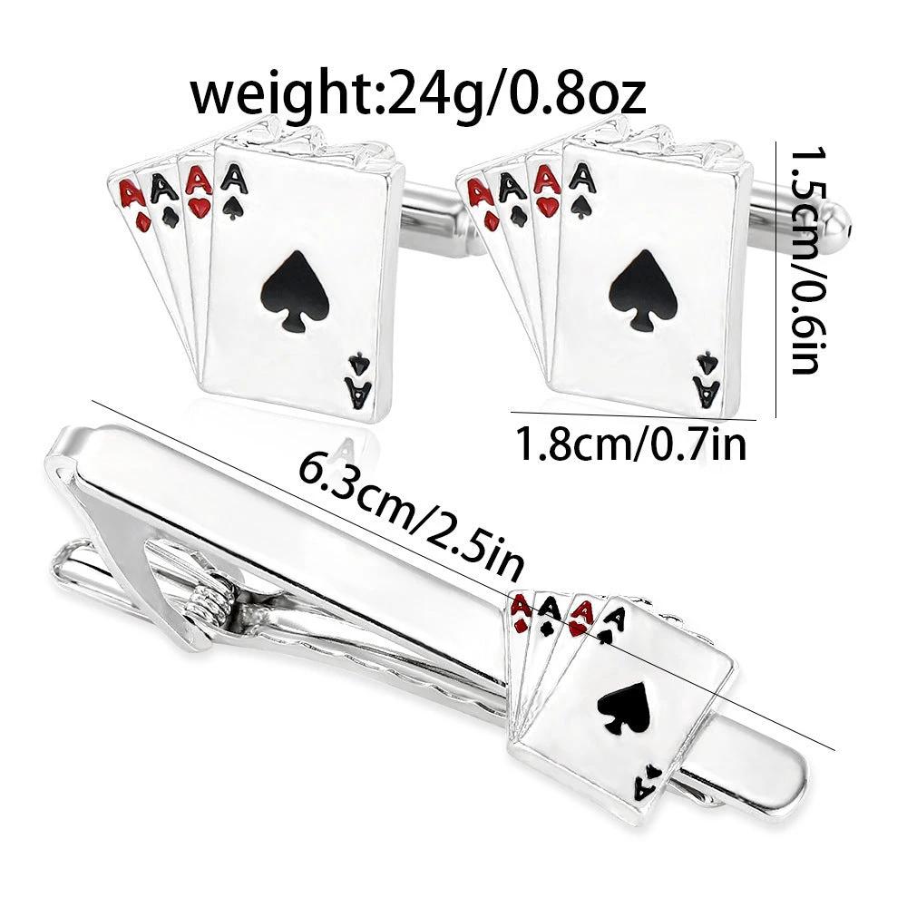Men's Poker Cufflinks and Tie Clip