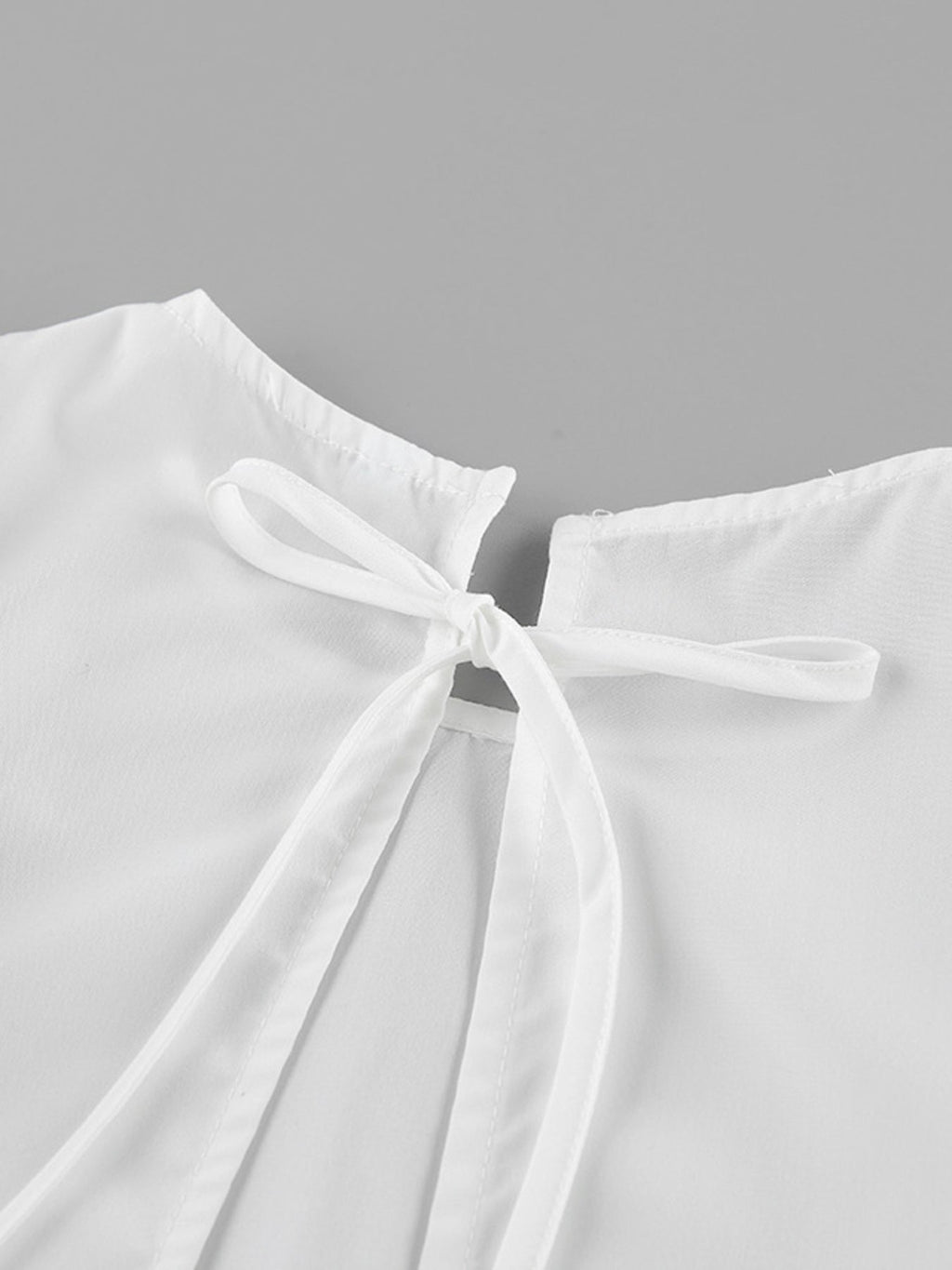Women's White Ruffle Trim Long Sleeve Blouse with Tied Back