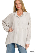 Woven Stripe Button Down Shirt – Classic Long Sleeve Casual Top