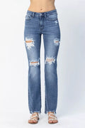 Judy Blue Plus Size Mid Rise Destroyed Straight Jeans Distressed Everyday Look For Women