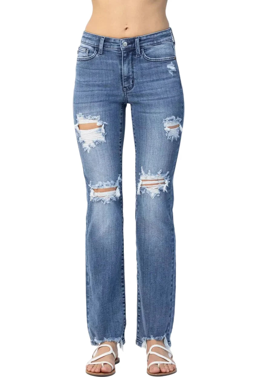 Judy Blue Full Size Mid Rise Destroy Straight Jeans Plus Size
