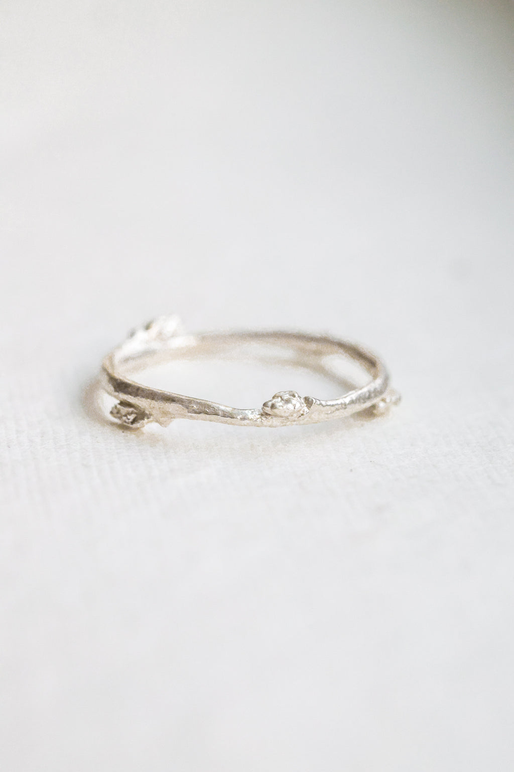 Budding twig ring Size 8, stackable rings, Maine forest botanical jewelry, recycled sterling silver, hand carved